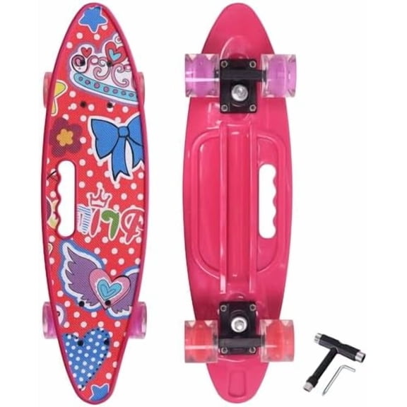Skateboards 22 Inch Mini Cruiser Skateboard Complete Retro Skate Boards with Colorful Light Up Wheels for Kids Girls Boys Beginners