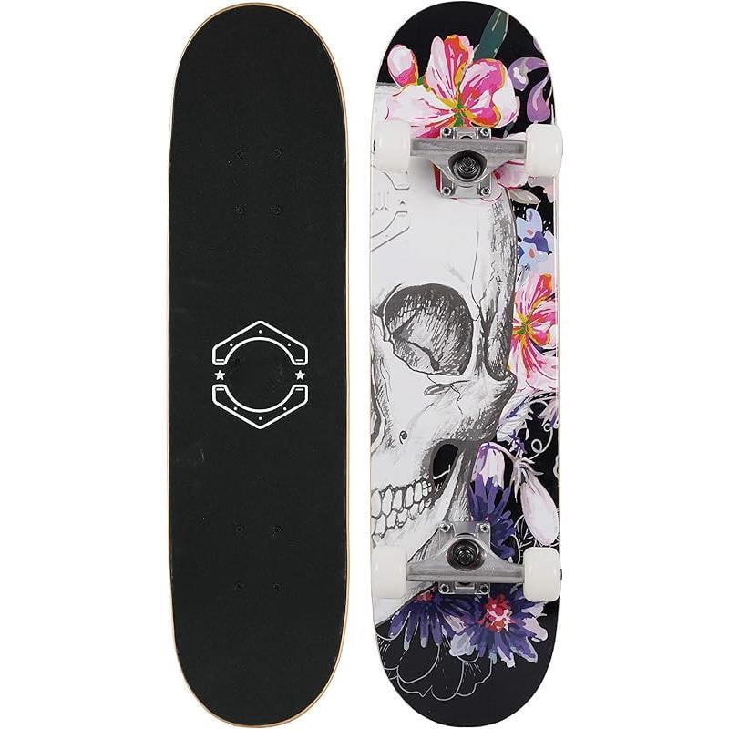 WeLLIFE Complete Skateboard for Beginners, Skateboard for Children, Teenagers and Adults, RGX Skate Series Wooden 80 x 20 cm, Made of 9 Layers Concave Maple Wood, Double Kick, ABEC-7 Bearings, RGK
