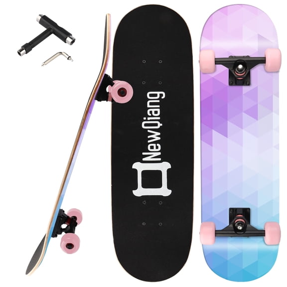 Skateboards for Beginners, 31"x8" Pro Complete Skateboard with 8 Layer Maple Double Kick Deck and ABEC-9 Bearing for Trick, Freestyle, Carving and Cruising with All-in-one T-Tool