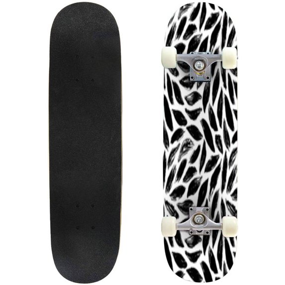 Skateboards for Beginners Black plant leaves seamless pattern Hand drawn ink texture abstract 31"x8" Maple Double Kick Concave Boards Complete Skateboards Outdoor for Adults Youths Kids Teens Gifts