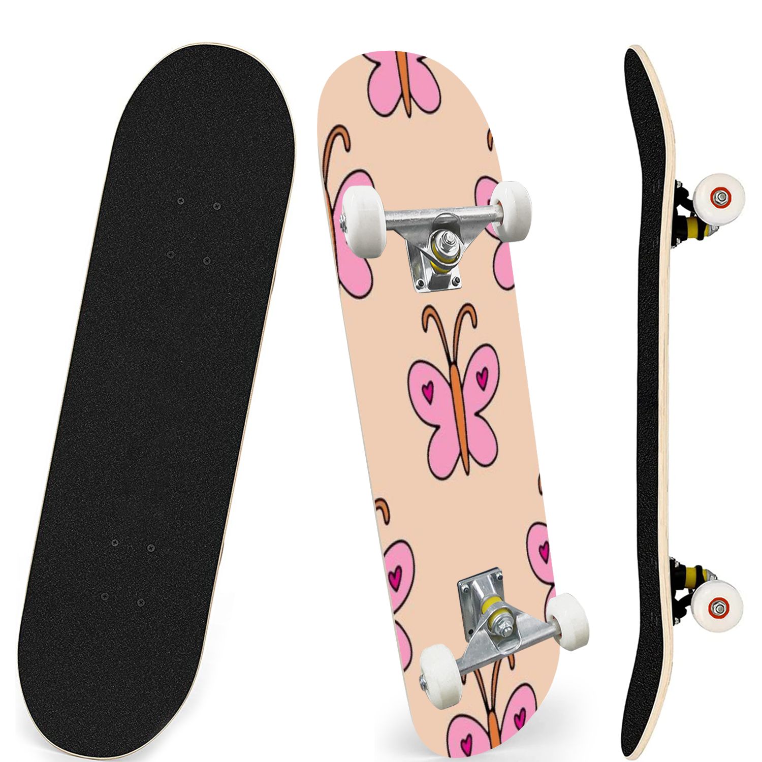 Skateboards for Beginners Butterfly doodle seamless pattern Boho retro ...