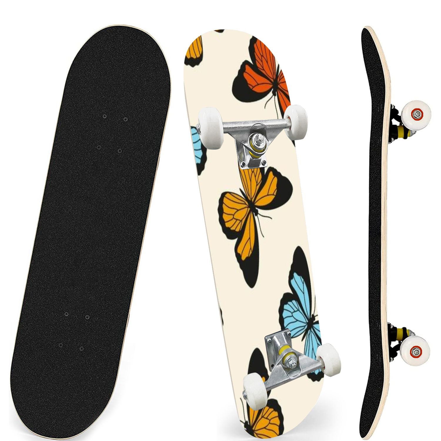 Skateboards for Beginners Colorful butterflies seamless pattern yellow ...
