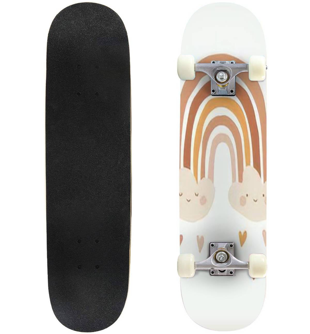 Skateboards for Beginners Drawn Infantile Cute Rainbow Smiling Clouds a