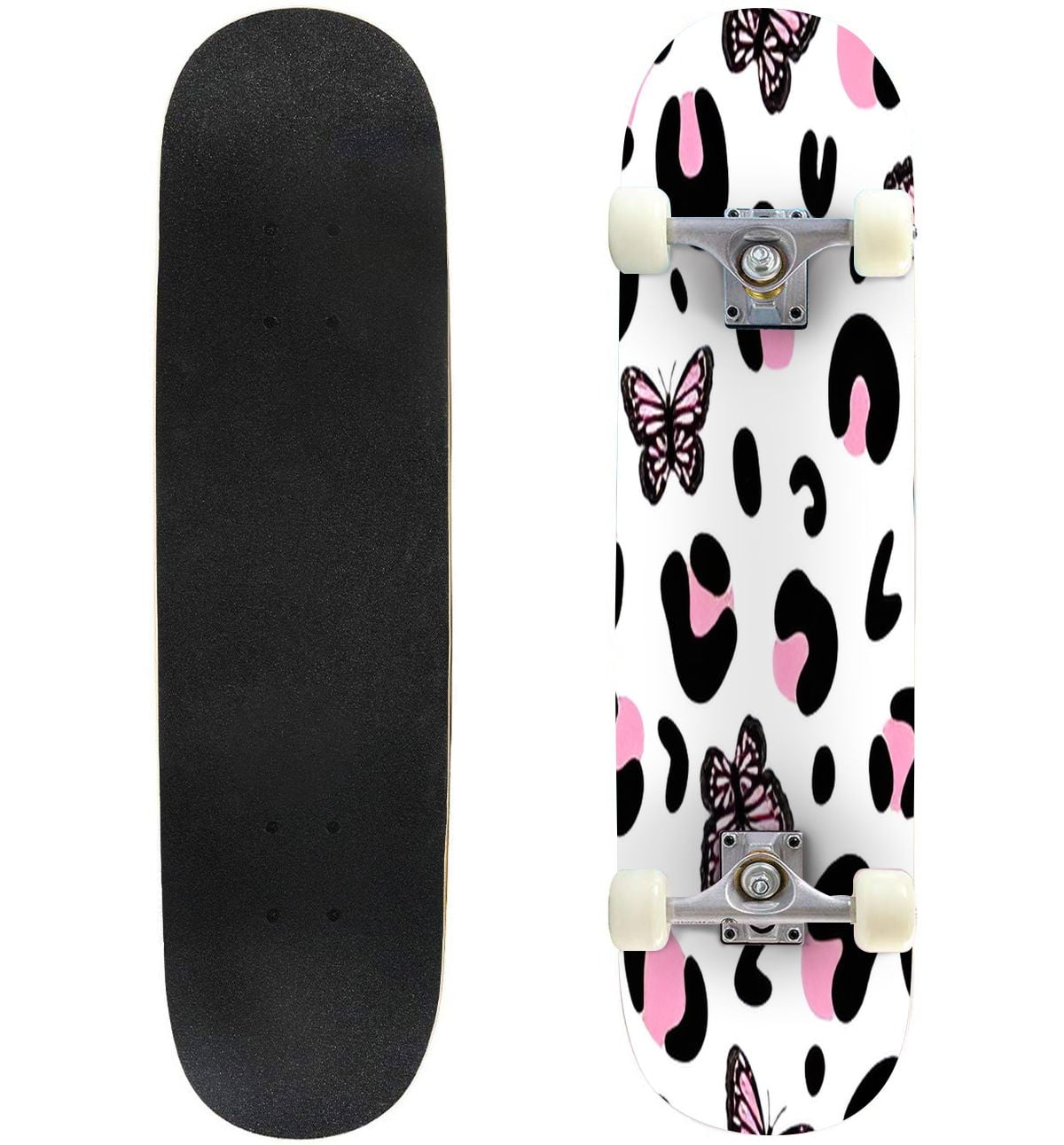 Skateboards for Beginners Leopard print butterfly Cat paw pattern pink ...