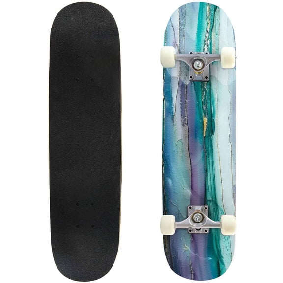 Skateboards for Beginners Luxury abstract fluid art technique Transparent vertical layers green 31"x8" Maple Double Kick Concave Boards Complete Skateboards Outdoor for Adults Youths Kids Teens Gifts