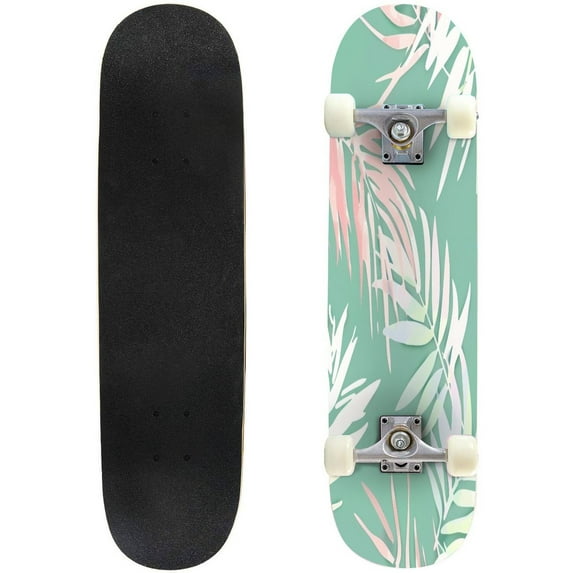 Skateboards for Beginners Pastels Tropical Leaf Seamless Pastels Tropical Leaf seamless 31"x8" Maple Double Kick Concave Boards Complete Skateboards Outdoor for Adults family friends Gifts