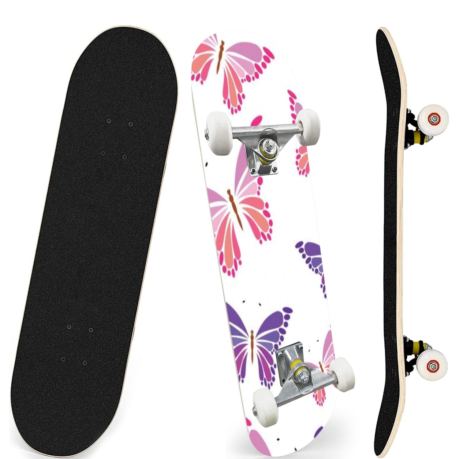 Skateboards for Beginners Seamless pattern butterflies 7 Layer Maple ...