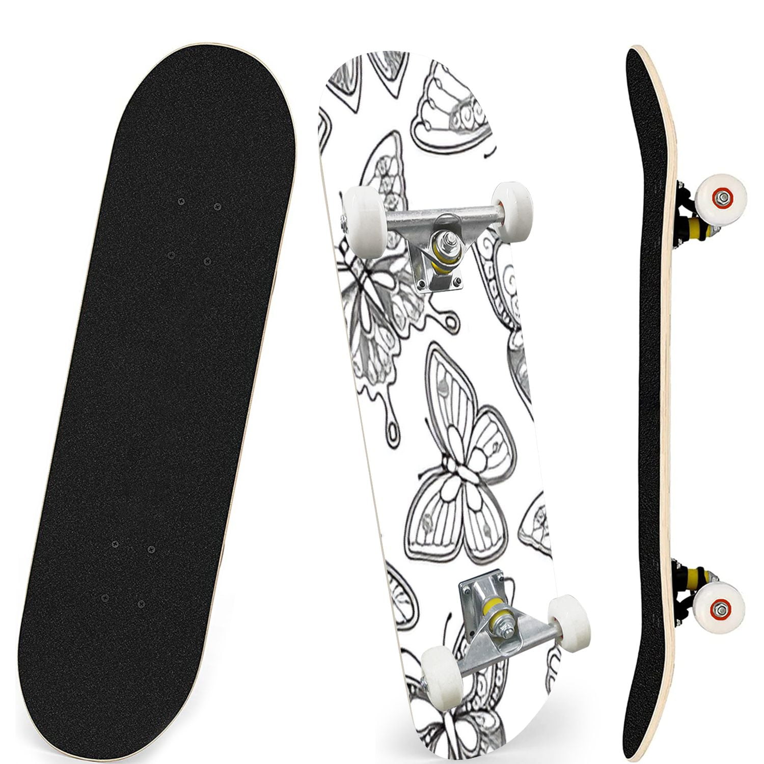 Skateboards for Beginners Seamless pattern butterflies doodle style ...