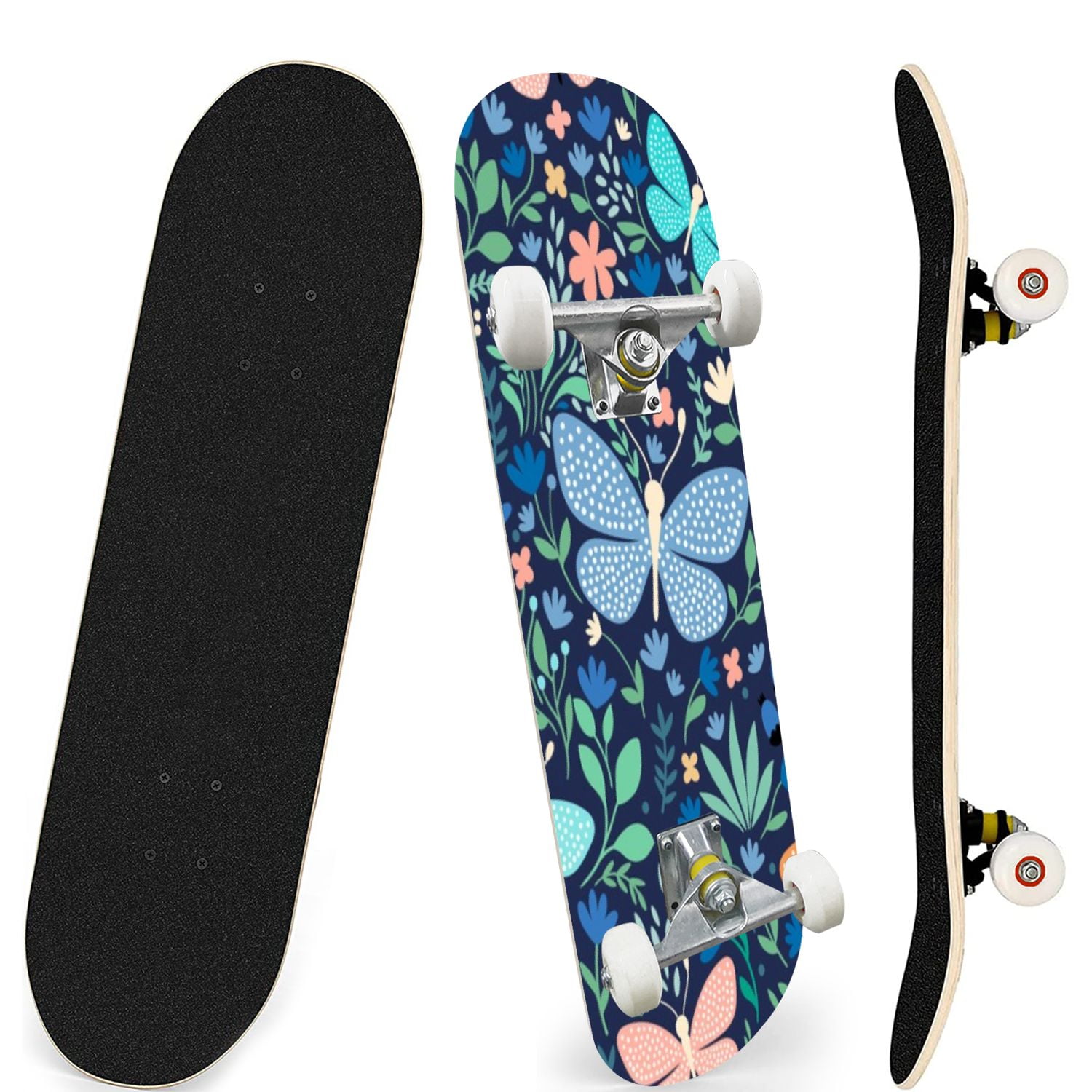 Skateboards for Beginners Seamless pattern butterflies flowers 7 Layer ...