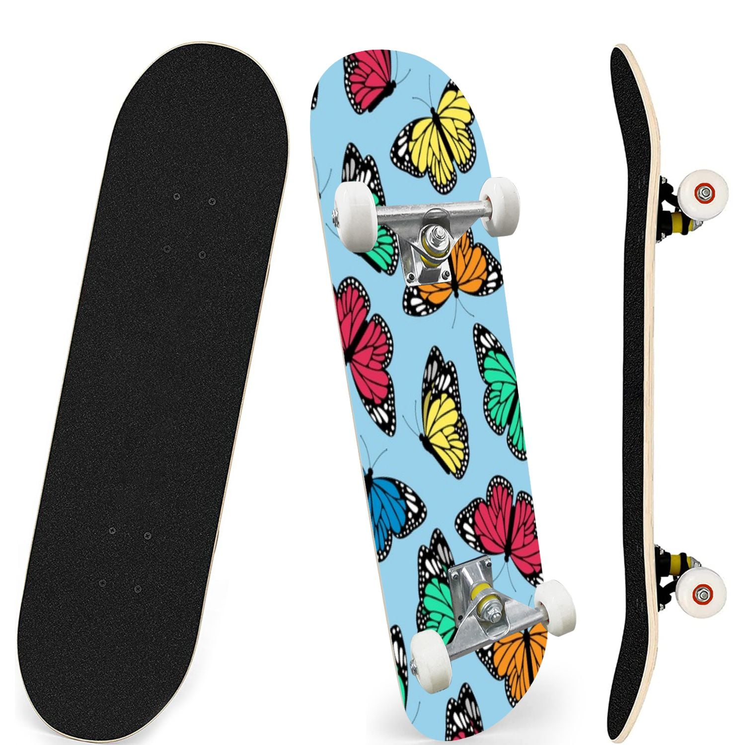 Skateboards for Beginners Seamless pattern multicolored butterflies ...