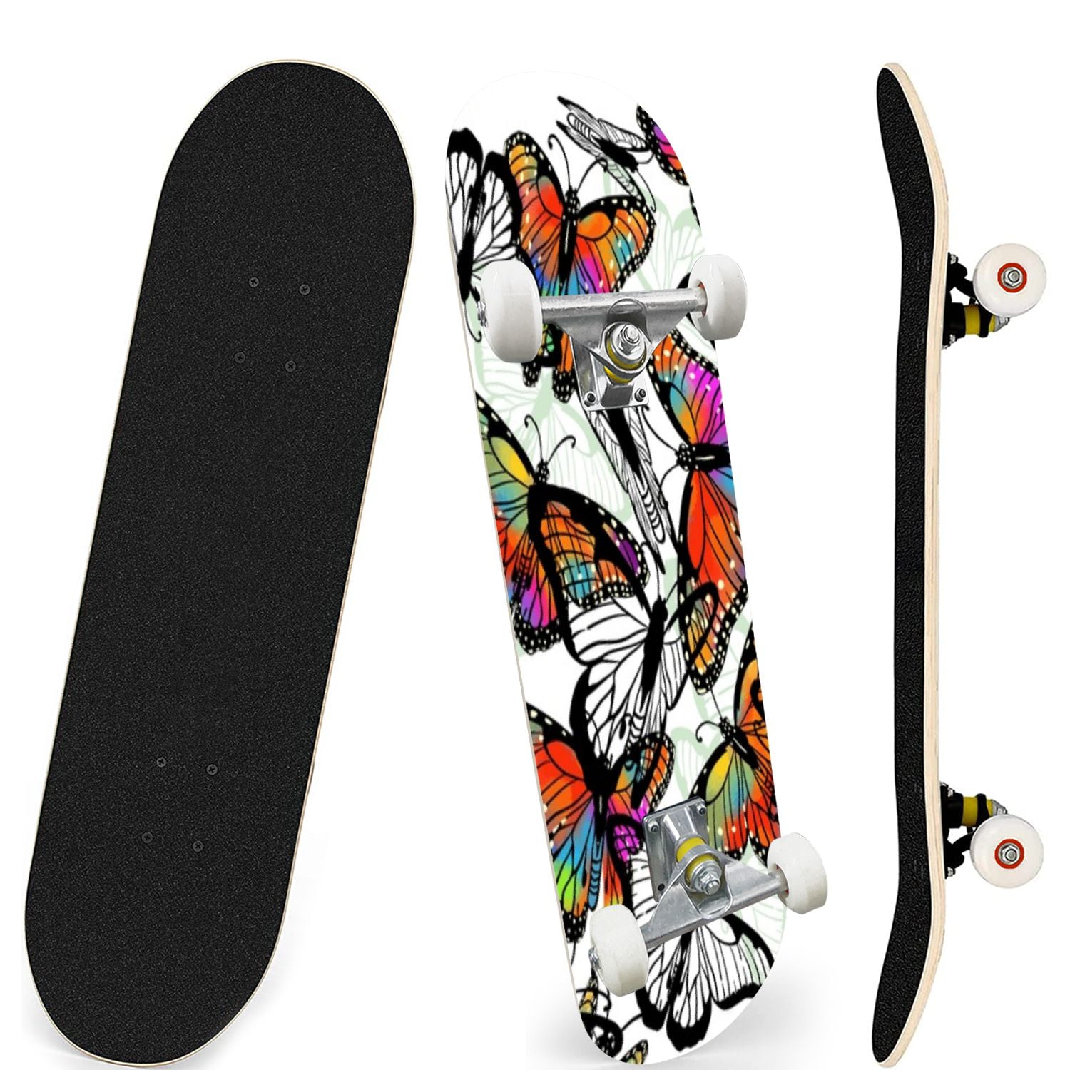 Skateboards for Beginners Seamless rainbow butterflies 7 Layer Maple ...