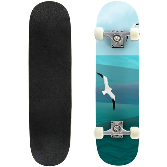 Skateboards abstract poster waves seagulls colorful modern abstract art print Maple Double Kick Standard Skateboard Pro Complete Outdoor for Beginners Adult Gift 31"x8"