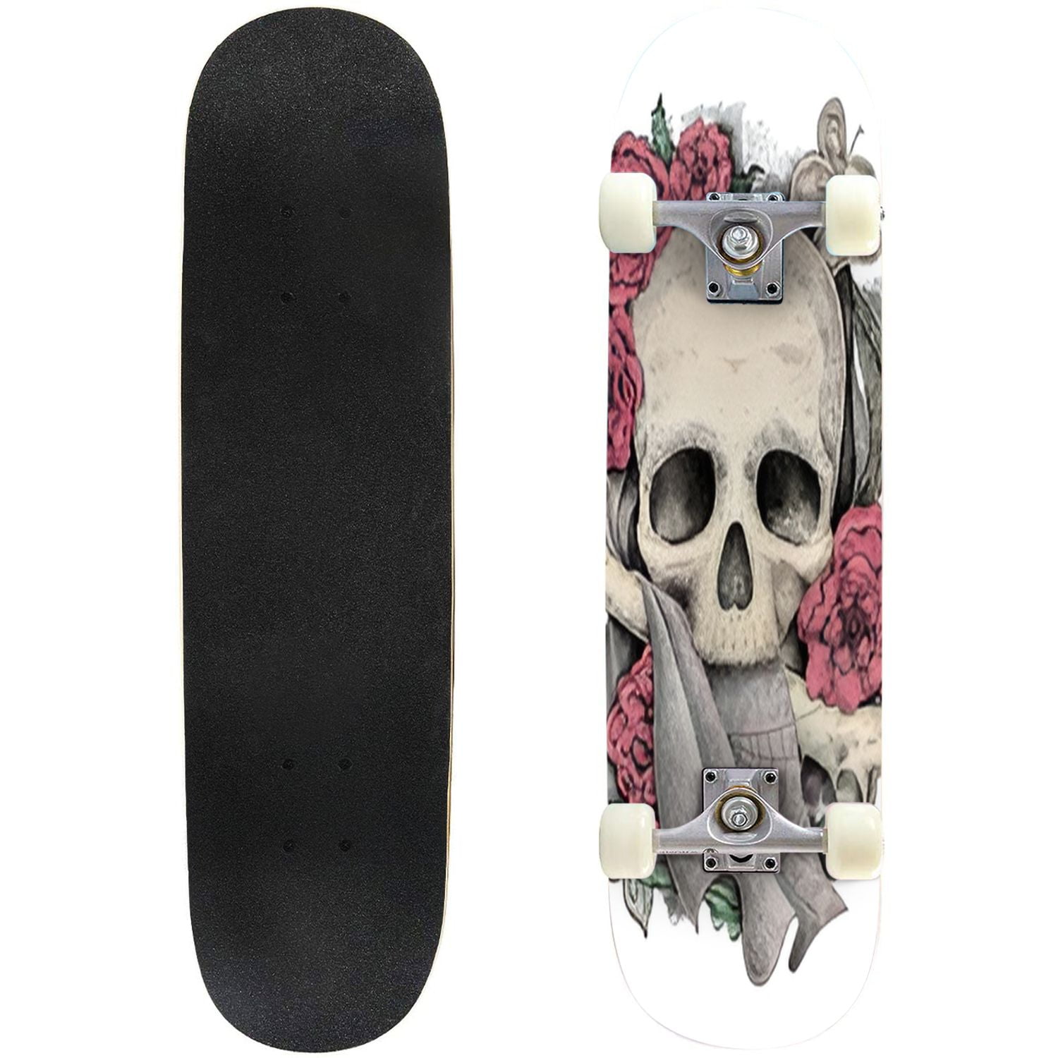 スケートボード SKULLS & FLOWER DECK(BLACK) Skulls & Flower Skate Deck (Black) – Post Modern Vandal