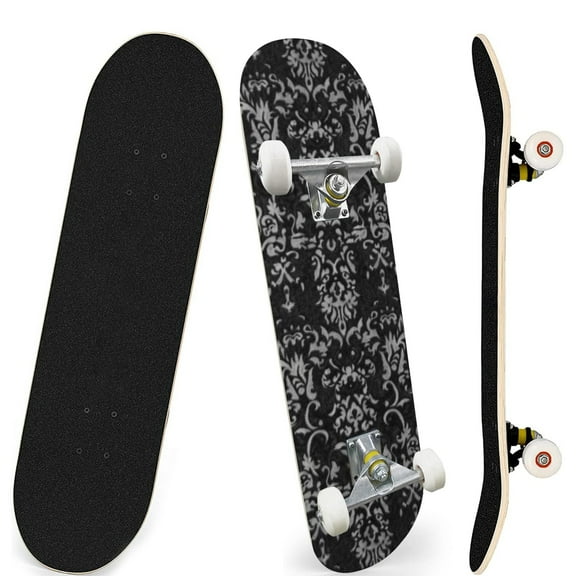 Skateboards for Beginners Seamless Gothic Damask 7 Layer Maple Wood Double Kick Concave Skate Boards 31" x 8" for Youths Girls Boys Kids Teens Adults