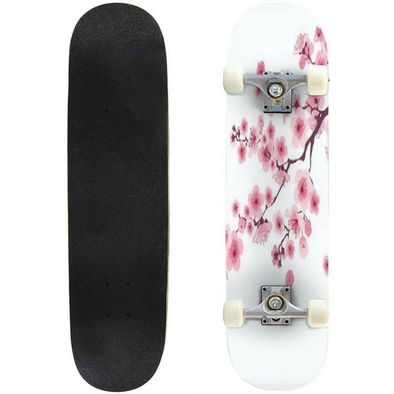 Skateboards pastel color cherry blossom japan blooming flowers Maple Double Kick Standard Skateboard Pro Complete Outdoor for Beginners Adult Gift 31"x8"