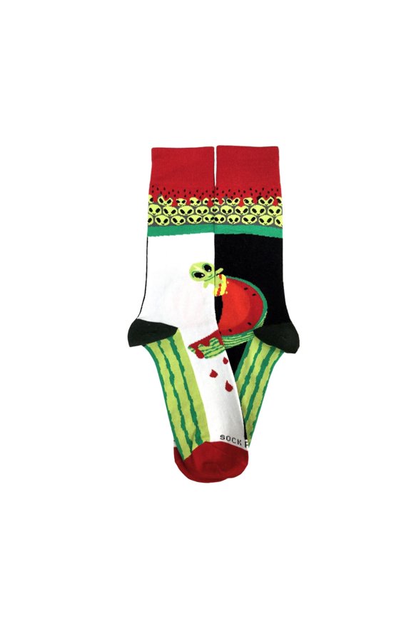 Skater Alien on a Half Pike Watermelon Socks (Adult Large - Men's Shoe Sizes 8-12)