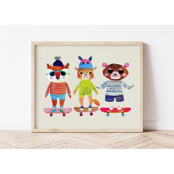 Skater Animal Poster, Nursery Room Decor, Unframed Poster Size 16x24