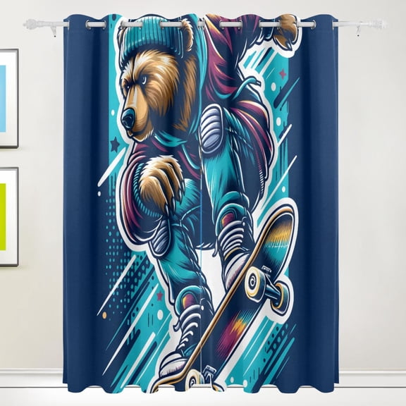 Skater Bear Skateboard Black Out Curtains 72 Inch Length Curtains for Sliding Glass Doors Bedroom Living Room 2 Pack