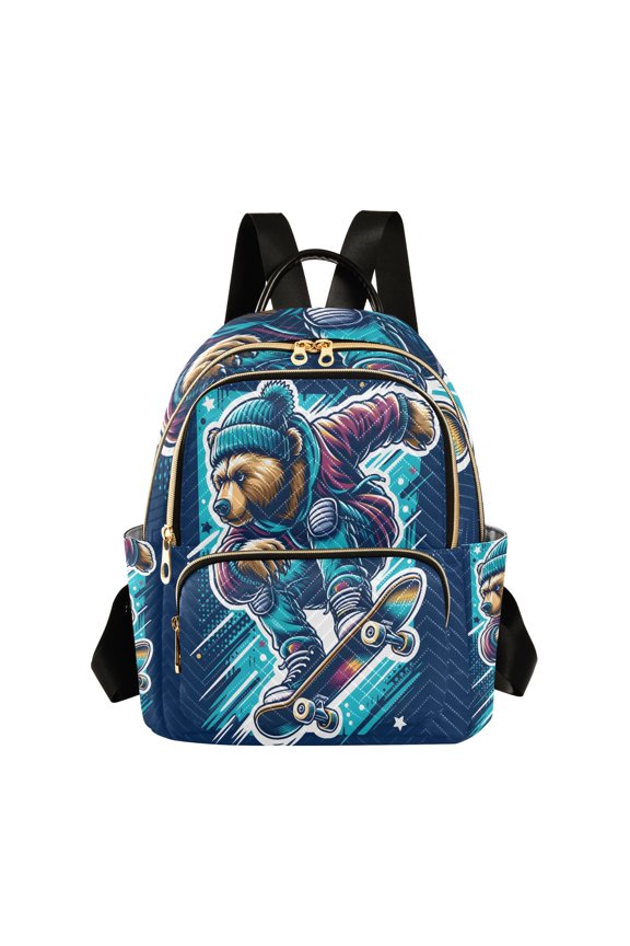 Skater Bear Skateboard Travel Laptop Backpack Casual Daypack Lightweight Bookbag Compartment for Business