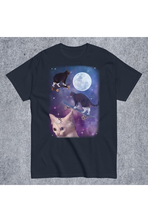 Skater Cats Funny Vintage Graphic Tee Shirt, Retro Cat Moon T-shirt, Cat Meme Tee, Oversized Tshirt, Ugly Shirts, Gift for Cat Lovers, Gifts