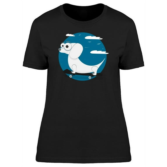 Skater Dachshund Dog Cartoon T-Shirt Women -Image by Shutterstock, Female XX-Large
