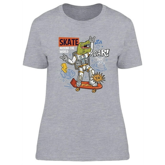 Skater Dino T Rex T-Shirt Women -Image by Shutterstock, Female XX-Large