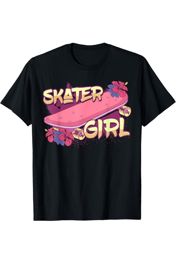 Skater Girl Skateboard Skateboarding T-Shirt men and women can wear, black, white, gifts