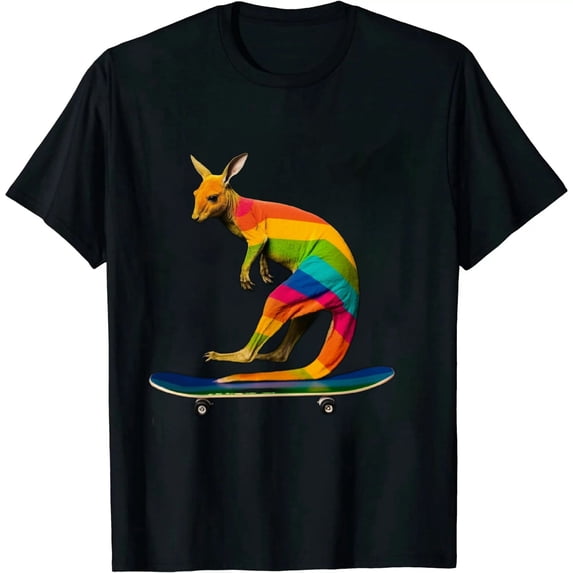 Skater Kangaroo Skateboard Fun Rainbow Flag Gift for Mens T-Shirt