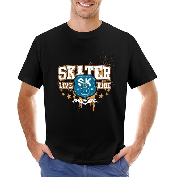 Skater Live to Ride Men’s T-Shirt 100% Cotton Casual Short Sleeve Tops Gift Tee Black 4XL