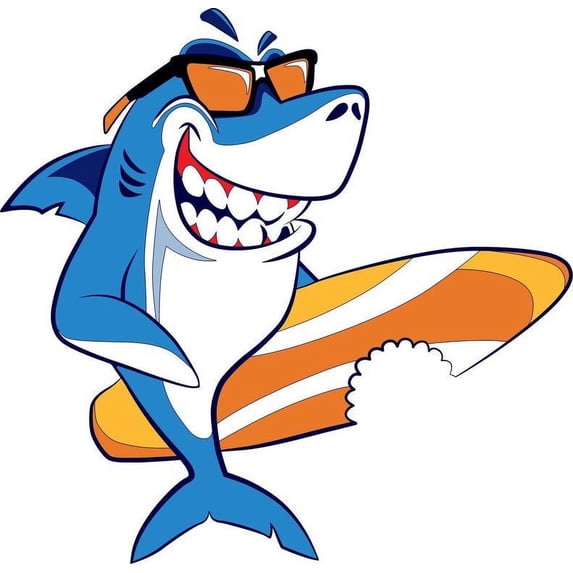 Skater Shark Cap Skateboard Cartoon Character Wall Art Sticker Vinyl Decals Girls Boys Children Baby Bedroom House School Wall Decor Removable Sticker Peel and Stick Size (20x10 inch)