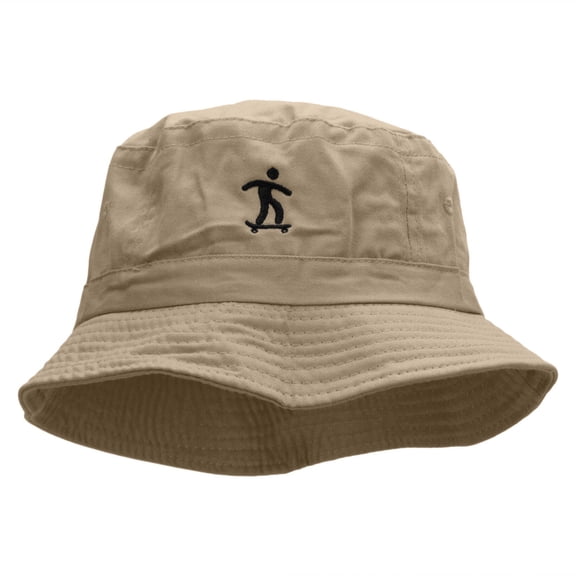 Skater Symbol Embroidered Bucket Hat - Khaki OSFM