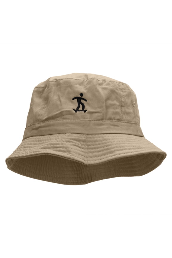 Skater Symbol Embroidered Bucket Hat - Khaki OSFM