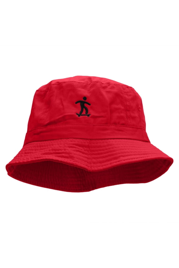 Skater Symbol Embroidered Bucket Hat - Red OSFM