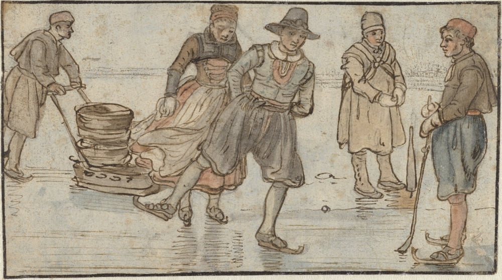 Skaters And Kolf-Players On The Ice Canvas Art - (24 x 18)