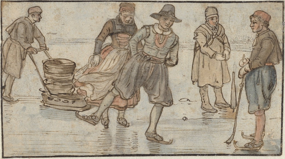 Skaters And Kolf-Players On The Ice Canvas Art - (36 x 24)