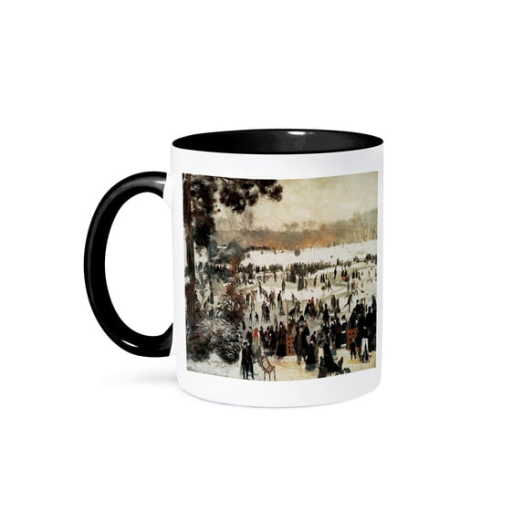 3dRose, Skaters in the Bois de Boulogne, 1868 Pierre Auguste Renoir, 11oz Two-Tone Black Mug