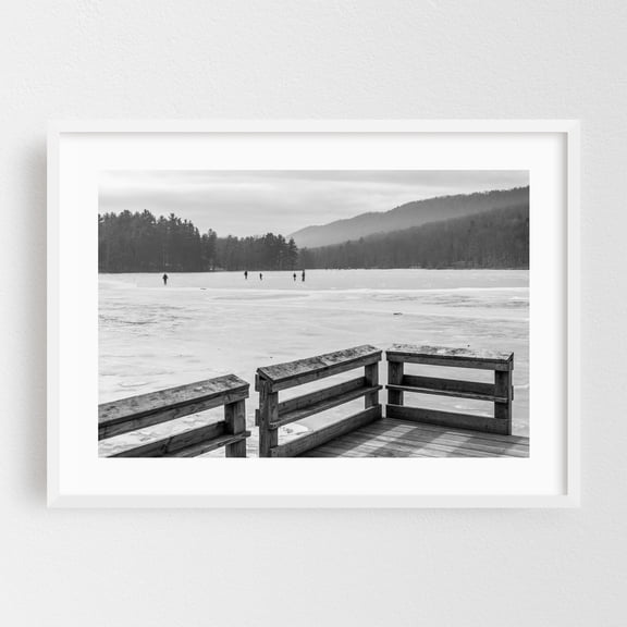 Skating B&W - Pennsylvania Photography Black and White Winter Scenic Nature Landscape Forest Snow White Framed Wall Art Print 5 x 7 inches