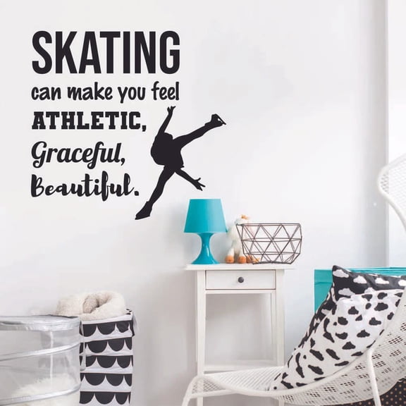 Skating Can Make You Feel Athletic Graceful Beautiful Ice Skating Motivational Quote Quotes Wall Sticker Vinyl Decal Home Decor Room Living Room Bedroom Decoration Sticker Decal Size (10x10 inch)