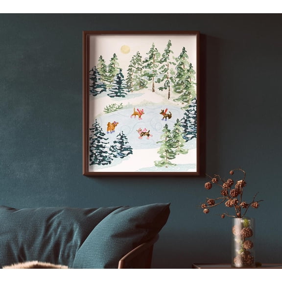 Skating Dogs Art Print Charming Winter Pups on Ice, Unframed Paper Print