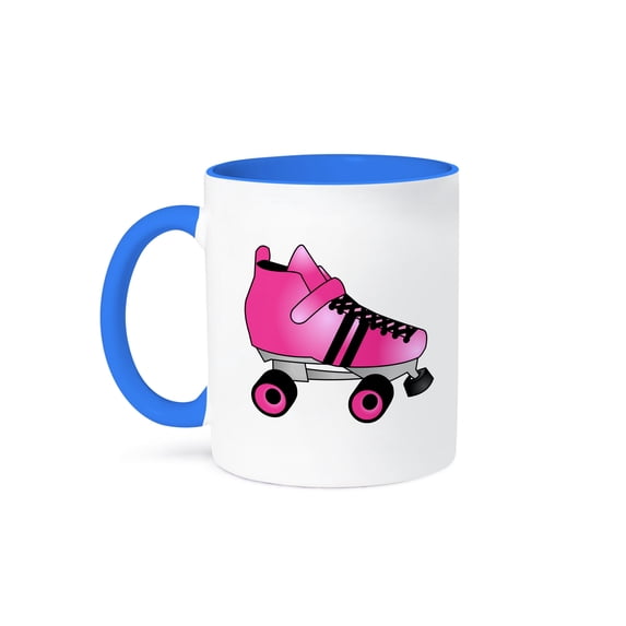 3dRose, Skating Gifts - Pink and Black Roller Skate, 15oz Two-Tone Blue Mug