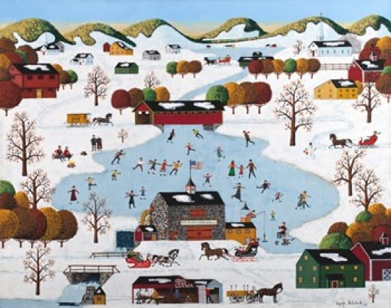 Skating On Old Stone Mill Pond Canvas Art - Joseph Holodook (26 x 20)