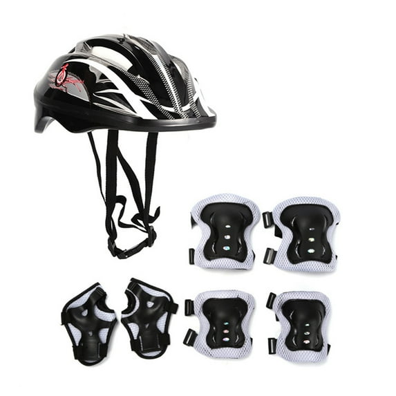 Skating Protective Gear Set | ABS Impact-Resistant Helmet with Knee, Elbow, Hand Guards | 7 Piece Pack | Adjustable Fit | Breathable Padding | Rollerblading | Blue, Red | 53-54cm Circumference