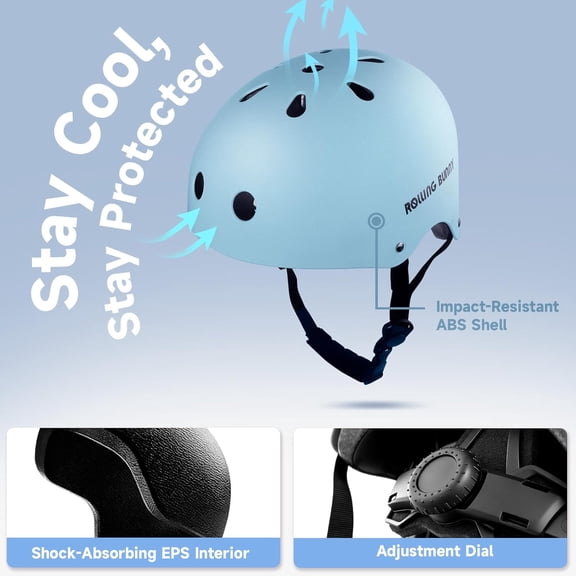 Skating Protective Gear Set for Adults & Youth - Helmet, Knee Pads, Elbow Pads & Wrist Guards for Inline Skating, Roller Skating & Skateboarding (Ages 14+)