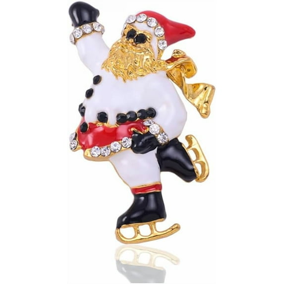 Skating Santa Claus Christmas Ornament Rhinestone Brooch Pin-Enamel Skiing Xmas Costume Party Outfit Accessories Brooches Lapel Pins Fashion Jewelry for Women Men Holiday Sweater Scarf Dresses Badge