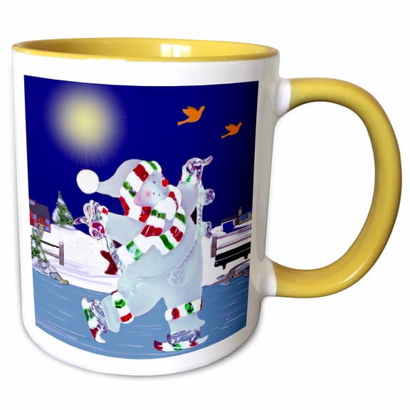 3drose, Skating Snowman, 11oz Two-tone Yellow Mug