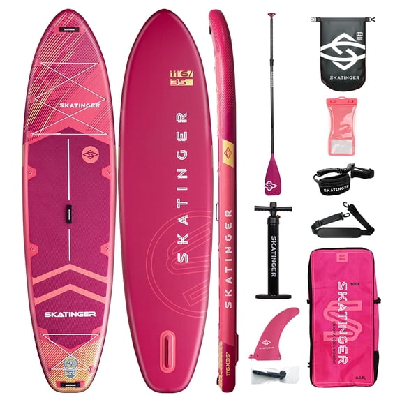 Skatinger 11'635" Super Wide Inflatable Paddle Board, Ultra Stable Stand Up Paddleboards for 450lb/3 People/Family/Big Size w/Shoulder Strap, 100L Backpack, All-Round Sup Board, US Fin