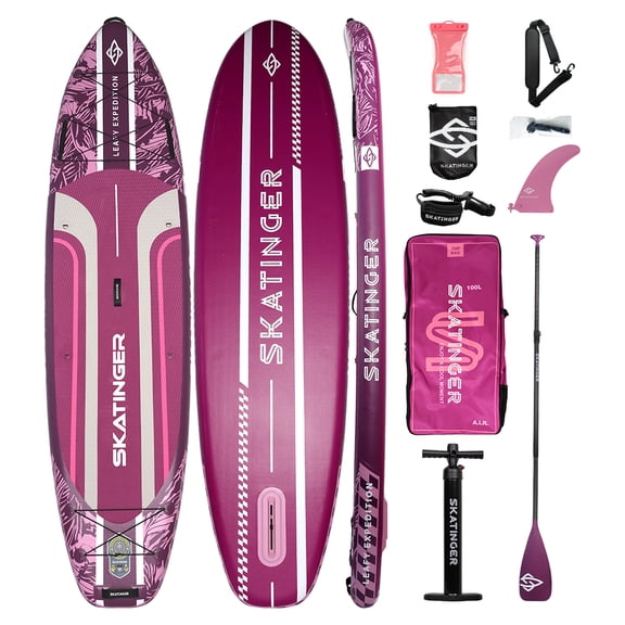 Skatinger 11'635" Super Wide Inflatable Paddle Board, Ultra Stable Stand Up Paddleboards for 450lb/3 People/Family/Big Size w/Shoulder Strap, 100L Backpack, All-Round Sup Board, US Fin