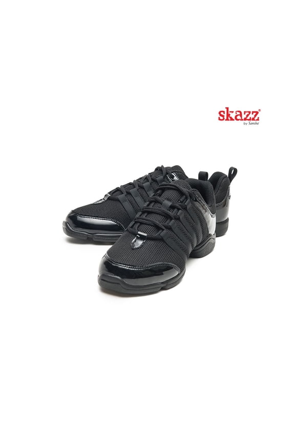 Skazz MAMBO Mesh & Patent Leather Dance Sneakers for Dance & Casual Wear (M-Sole), Black, Size 03 M