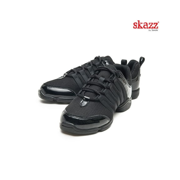 Skazz MAMBO Mesh & Patent Leather Dance Sneakers for Dance & Casual Wear (M-Sole), Black, Size 12 M
