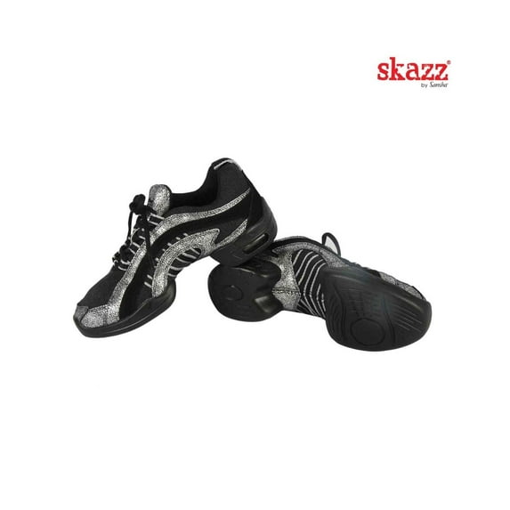 Skazz ELECTRON P45C Air Cushion Dance Sneakers with PU Split-Sole for High-Impact Dance & Fitness, Silver-Black, Size 11 M